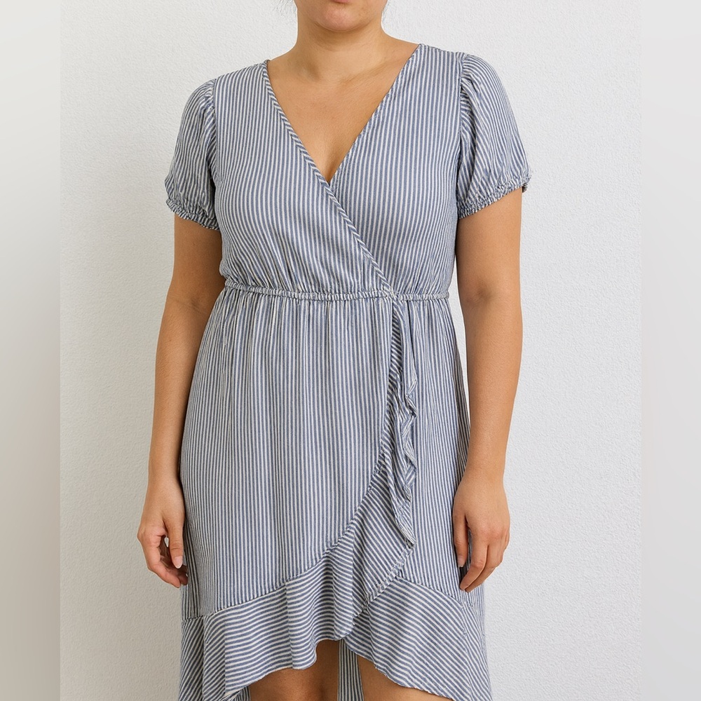 Blue and White Striped High Low Dress Medium